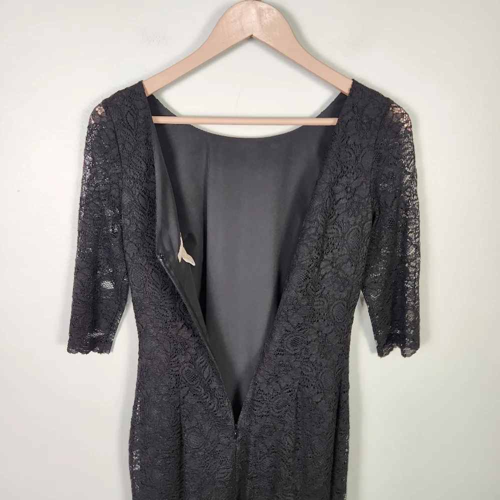 NWOT Banana Republic Black Lace Sheath Dress 3/4 Sleeve Scallop Hem Size 0 #0603